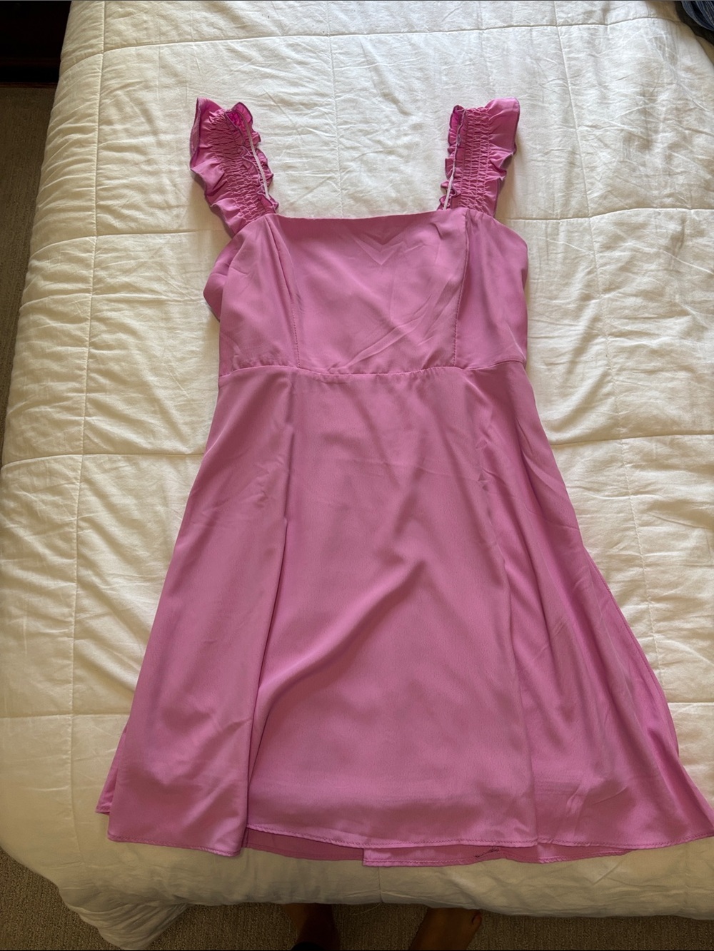 Sleeveless Pink Ruffle-Strap Mini Dress